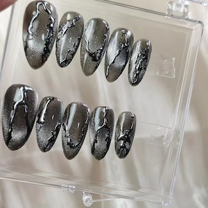 Benutzerdefinierte Press On Nails: Schwarzer Tropfenakzent, Party Nägel