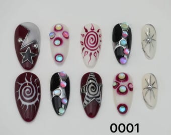 Handmade Custom Press On Nails: Long Almond, Party Nails