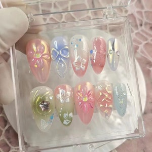 custom press on nails/party press on nails/Flakes for nails/wedding nails gift/Japanese nails/Long nails/Almond nails/y2k style Nails