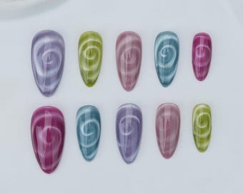 Cat Eye Handmade Press On Nails, Custom Gel Nail Art