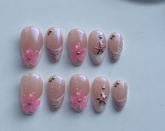 Handgemaakte bloem pers op nagels, feest bruiloft nagels