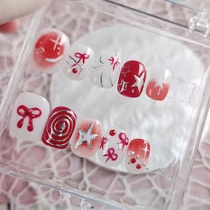Custom Press On Nails: Red Star Accent, Party Nails