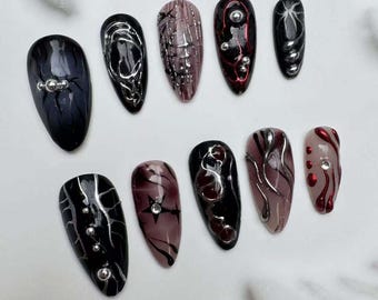 Handmade Almond Press On Nails: Earth Tone, French Tips