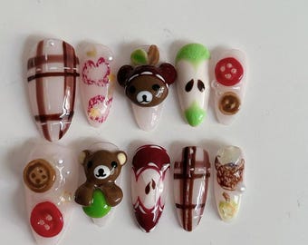 3D Floral Almond Press On Nägel/Glitzer Nägel/Funkle Nägel/Braune Nägel/Stern Nägel/3D Gold Chrom Nagel/Herbst Nägel/Geschenk für sie