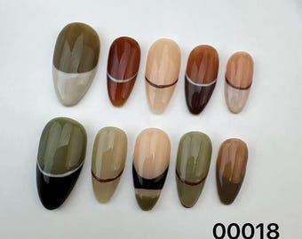 Custom Press On Nails: Long Almond, Earth Tone