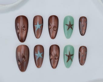 Handmade Cat Eye Press On Nails, Custom Gel Nail Art