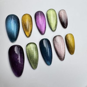 Cat eye color nail/custom press on nails/party press on nails/Flakes for nails/wedding nails gift/Japanese nails/Long nails/Almond nails