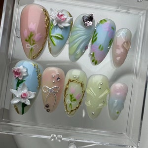 3D Nails/party press on nails/Flakes for nails/wedding nails gift/Japanese nails/Long nails/Almond nails/y2k style Nails