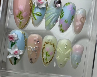 3D Nails/party press on nails/Flakes for nails/wedding nails gift/Japanese nails/Long nails/Almond nails/y2k style Nails