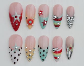 French Tip Daisy Press-On Nails, Brown Fall Almond Nails