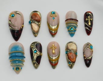 Handmade Magical Princess Press On Nails, Custom Gel Nail Art