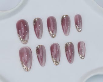 Handmade Cat Eye Press On Nails, Custom Gel Nail Art