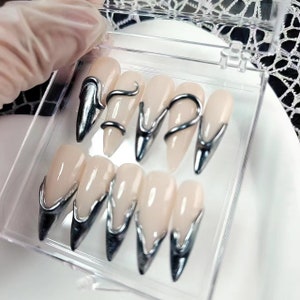 Custom Press On Nails: Silver Flake Accent, Handmade Acrylic Nails