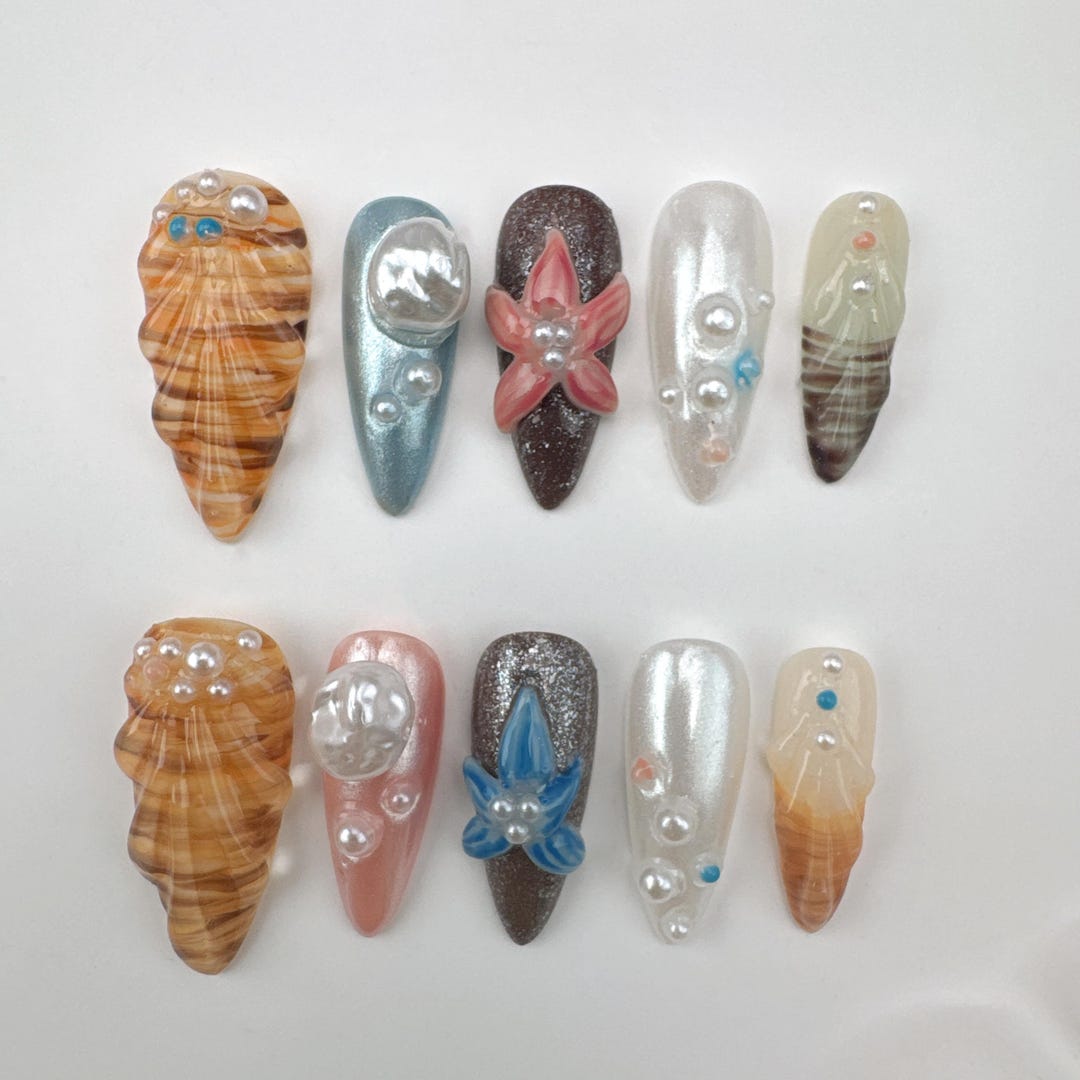 Custom Nail Shell 3D Shell Press on Nails: Custom Pearl Flake Nail Art/custom Party Nails ...