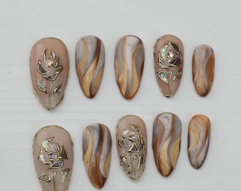 Cat Eye Rose Press On Nails: Party Gel Nail Art