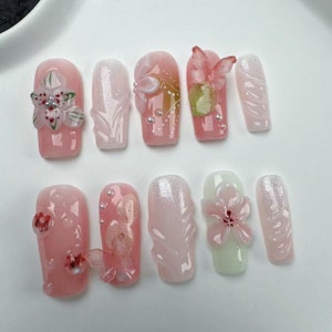 3D Flower Press On Nails: Japanese Wedding Nails