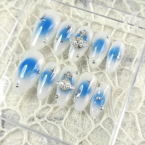 Custom Press On Nails: Blue Star Accent, Party Nails