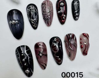 Custom Press On Nails: Long Almond, Party Wedding Nails/Sparkle Nails/Brown Nails/Star Nails/3D Gold Chrome nail/Fall Nails/gift for her