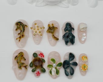 3D Ocean Animal Press On Nails: Gel Nail Art Party Nails