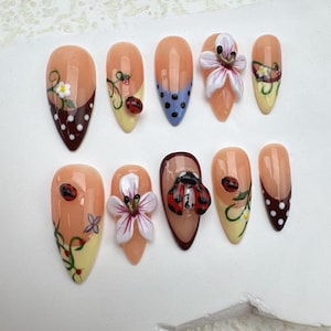 Handmade Press On Nails: Balletcore Flakes, Custom Gel Nail Art