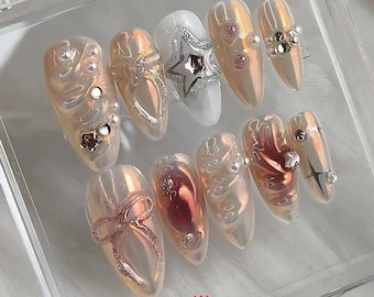 Benutzerdefinierte Press On Nails: Lange Mandel Japanische Nägel