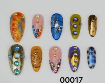 Handmade Custom Press On Nails: Long Almond, Party Nails