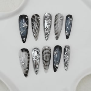 Custom Press On Nails: Chrome Flakes, Japanese Nail Art