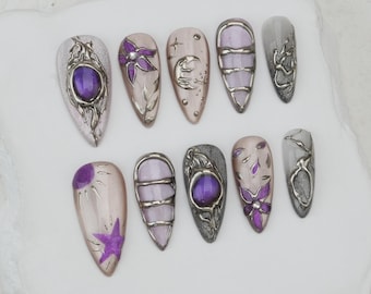 Cat Eye Press On Nails: Party Gel Nail ArtCustom Party Nails、3D Floral  Press On Nails/Glitter Nails/Sparkle Nails