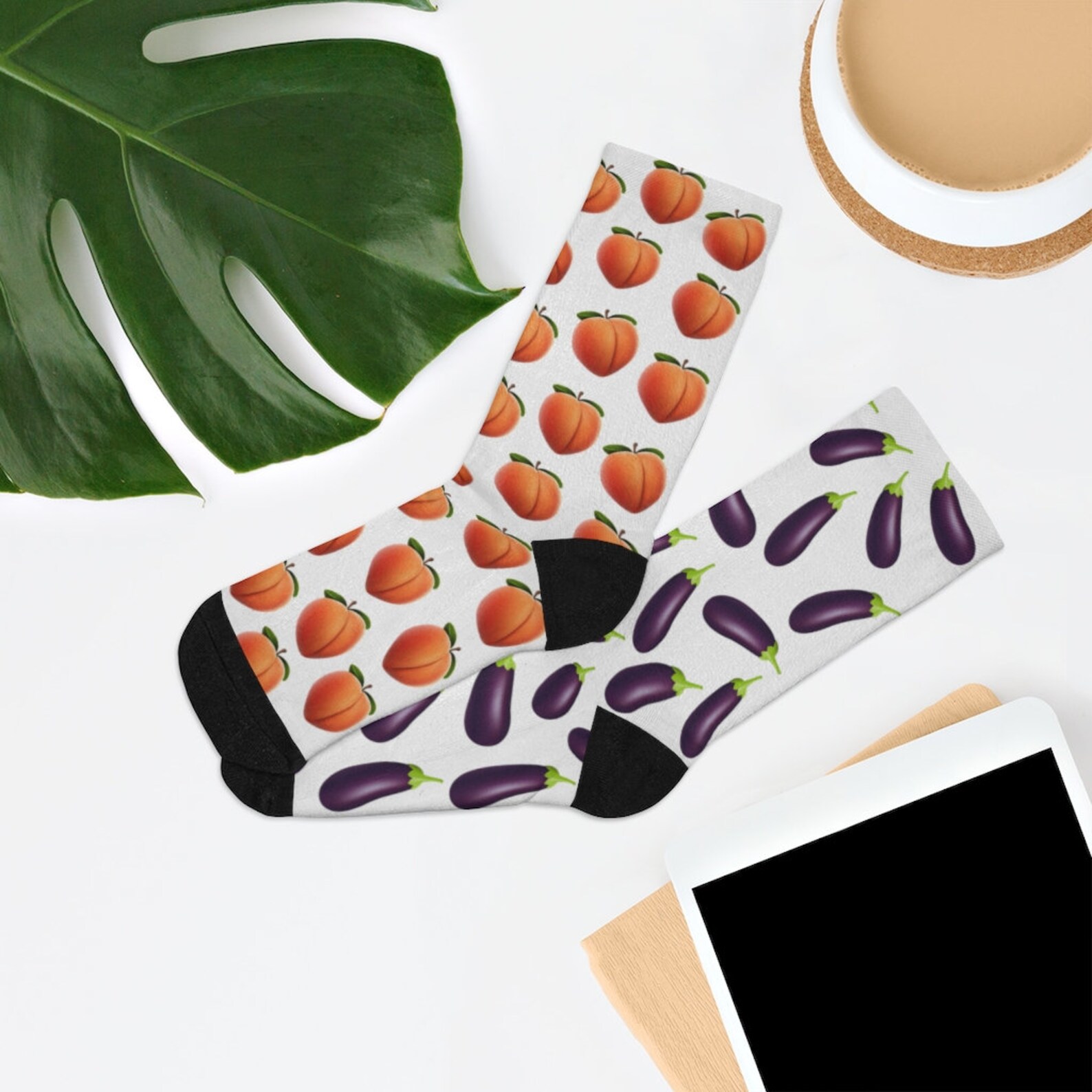 Eggplant and Peach Emoji Socks Eggplant Emoji Gift Peach Etsy