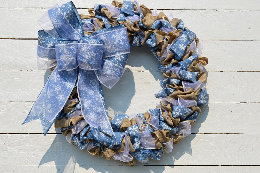 Rustic Snowflake Wreath, 16 Inch Ribbon Wreath. - Etsy