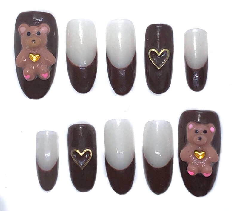 Teddy Bear Nails Kawaii Nails Press on Nails Fake Nails Etsy