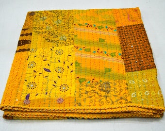 Indische Baumwolle Patchwork Kantha Quilt Handgemacht Kantha Twin/Queen Size Boho Kantha Decke Kantha Tagesdecke Sofa Dekor werfen