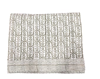 Indian Kantha Quilt Hand Block Printed Kantha Blanket Cotton Kantha Bedspread Handmade Kantha Coverlet Throw Twin And Queen And King Size