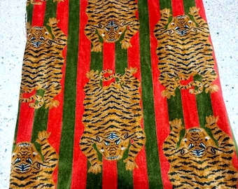 Tela de terciopelo con estampado de tigre tibetano, tela floral verde, tela para tapicería, tela para pantalla de lámpara, tela para cortinas, tela para acolchado