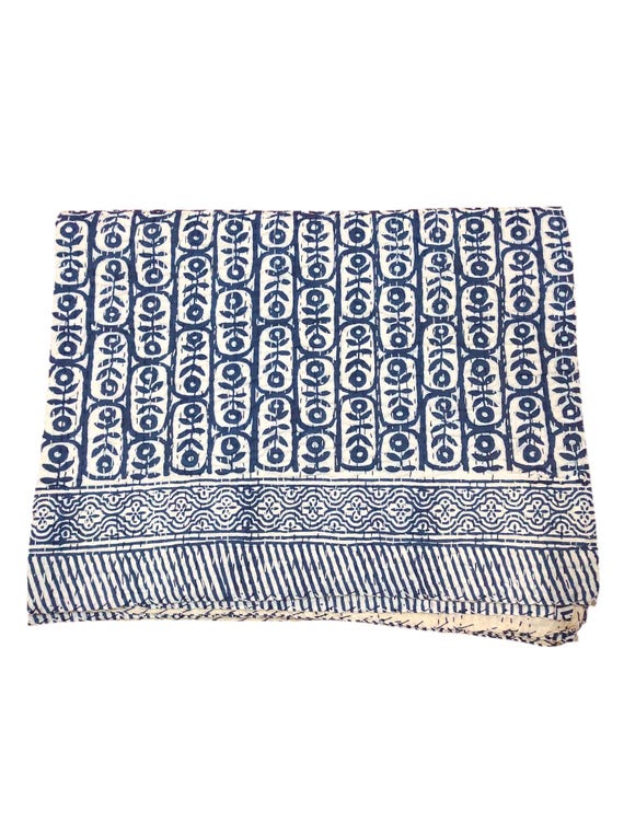 Hand Block Print Kantha Throw King Queen Twin Size Soft Cotton Quilt Kantha Quilt Light Weight Handmade Kantha Quilt, all Sizes