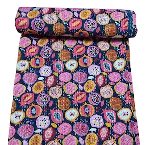 Hand Block Printed Quilt Handmade Floral Cotton Quilt Cotton Kantha Quilt, Handmade Bedspread, Queen Quilt, 100% Cotton Blanket Throw