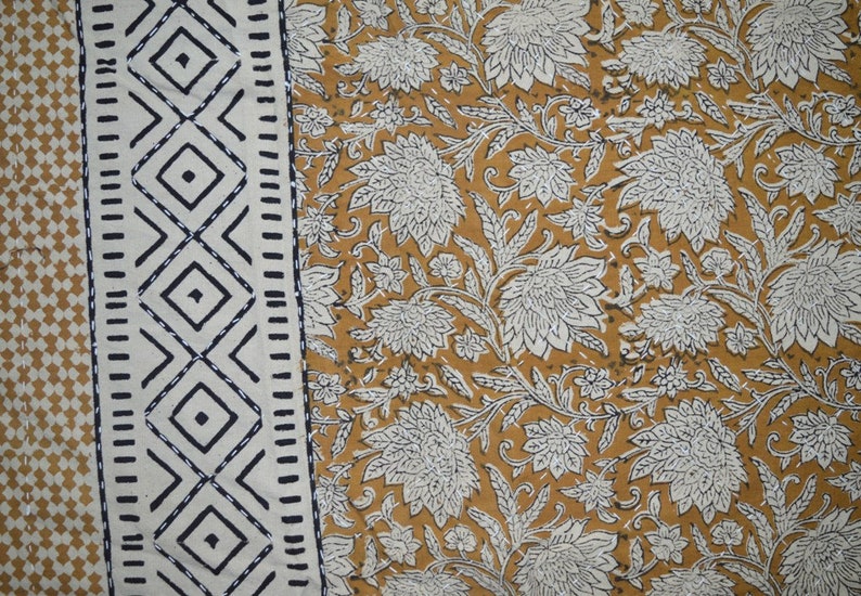 Indian Kantha Quilt hand block Print Kantha Bedcover Indian Blanket Gudari Queen Size Kantha Blanket Indian Bedspread image 4