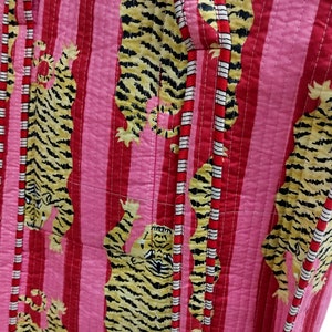 Cotton Quilted Tote Bag, Shopping Bag,  Quilted Market Jhola Bag, Tibetan Tiger Print Hippie Bag, Market Bag