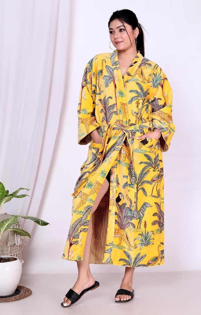 Fancy House Robe Luxury Velvet House Robe Unisex Kimono Boho Jacket Indian Silk Lined ...