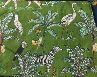 Beautiful Animal Print By The Yard Cotton Indian  Running Loose Craft Sewing Fabric Throw Ethnic Light Weight Dressmaking Art