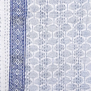 Indian Hand Block Twin/King/ Queen Block Print Kantha Quilt Throw Bedsheet Bedspread Cotton Bedcover Blanket