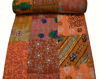 Indische Kantha Quilt, Bettwäsche Tagesdecke Werfen Kantha Quilt, handgemachte Patchwork Print Kantha Tagesdecke für Muttertag, Bettüberwurf