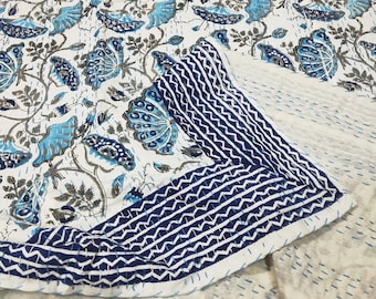 Beautiful decorative,Indian handmade,floral print kantha quilt, throw, bedcover, blanket gudrai, bedspreads, Queen Size Quilt,Kantha Quilt