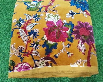 Velvet Fabric By The Yard: Indian Cotton Floral Print, Upholstery & Cushion