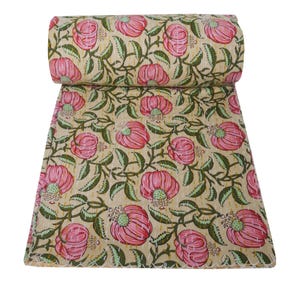 Indian Kantha Quilt New Floral Print Kantha Quilt Kantha Bedcover Throw Cotton Bedcover Cotton Blanket Gudari Queen And Twin Size Kantha