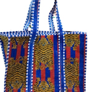Velvet Tote Bags, Blue Tiger Printed Cotton Velvet Market Bag,Jhola Bag,  Cotton Velvet Quilted Tote Bag, Hippie Bag, Weekend Bag
