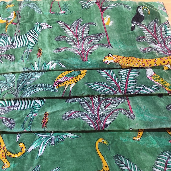 Indian Green Soft Cotton Velvet Animal Print Fabric By The Yards Upholstery Dressmaking Sewing Fabric Cotton Velvet Sewing Soft Fabric