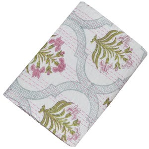 Block Hand Kantha Quilted Kantha Quilt Boho Indian Kantha Quilt, Blanket Bedspread Quilting Bed Cover Kantha Bedding Bedspread Floral Print image 2