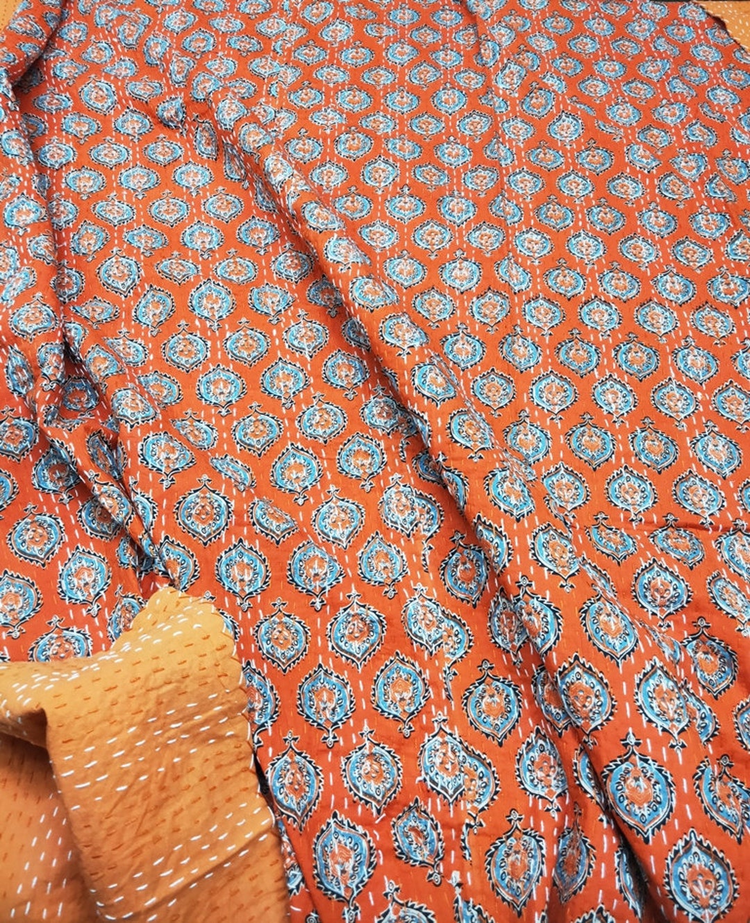 Block Hand Kantha Quilted Kantha Quilt Boho Indian Kantha Quilt