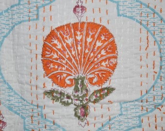 Beautiful Block Print kantha quilt Indian hand block print kantha quilt Reversible cotton Bedding Bedspread Queen Size Kantha Gudari